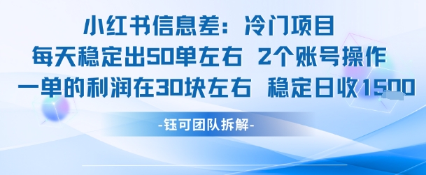小红书信息差冷门项目一单利润30块每天稳定1.5k左右2个账号操作-51云资源