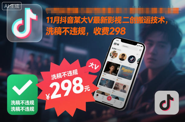 11月抖音某大V最新影视二创搬运技术，洗稿不违规，收费298-51云资源