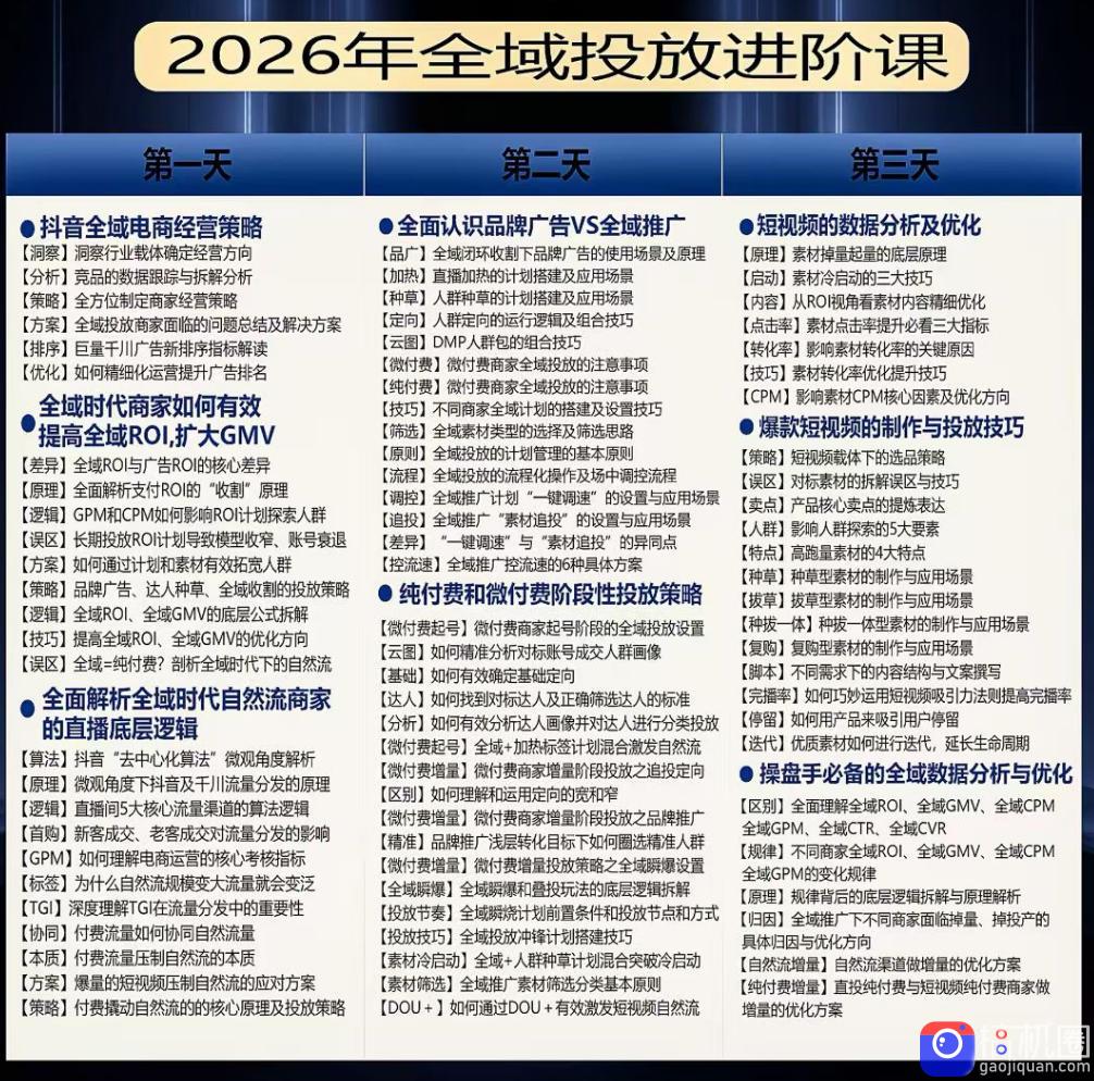 千川扫地僧2026抖音全域投放进阶课,少走弯路·快速起量·掌控增长,6月12-14号杭州线下课(更新)