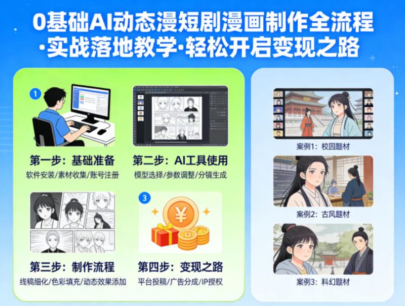 0基础AI动态漫短剧漫画制作全流程,实战落地教学,轻松开启变现之路-51云资源