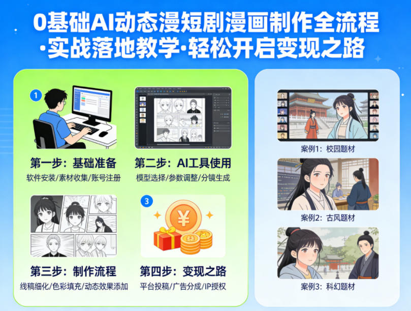 0基础AI动态漫短剧漫画制作全流程,实战落地教学,轻松开启变现之路-51云资源