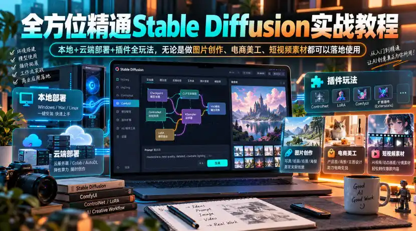 全方位精通Stable Diffusion实战教程｜本地 云端部署 插件全玩法，无论是做图片创作、电商美工、短视频素材都可以落地使用-51云资源