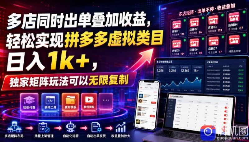 多店同时出单叠加收益，轻松实现拼多多虚拟类目日入1k ，独家矩阵玩法可以无限复制【揭秘】-51云资源