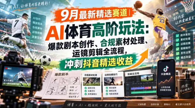 某大佬的9月最新精选赛道之AI体育顶级玩法,爆款剧本创作、版权规避、运镜剪辑全流程,稳拿抖音精选收益-51云资源