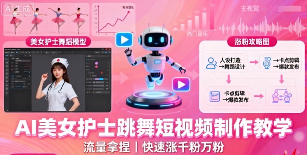AI美女护士跳舞短视频制作教学，流量拿捏，快速涨千粉万粉【提示词 视频教程】-51云资源