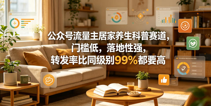 公众号流量主居家养生科普赛道，门槛低，落地性强，转发率比同级别99％都要高-51云资源
