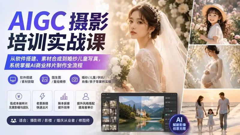 AIGC摄影培训实战课：从软件搭建、素材合成到婚纱儿童写真，系统掌握AI商业样片制作全流程-51云资源
