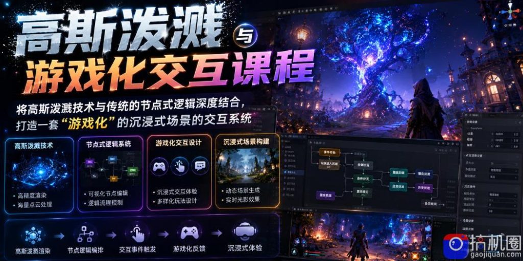 高斯泼溅与游戏化交互课程,将高斯泼溅技术与传统的节点式逻辑深度结合,打造一套“游戏化”的沉浸式场景的交互系统-51云资源