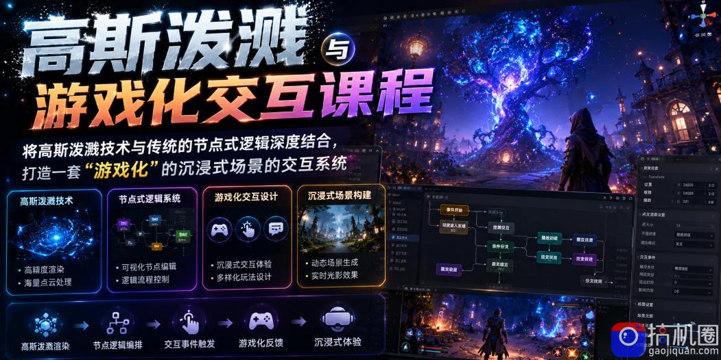 高斯泼溅与游戏化交互课程,将高斯泼溅技术与传统的节点式逻辑深度结合,打造一套“游戏化”的沉浸式场景的交互系统
