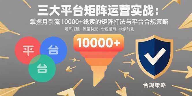 (15841期)三大平台矩阵运营实战:掌握月引流10000 线索的矩阵打法与平台合规策略-51云资源