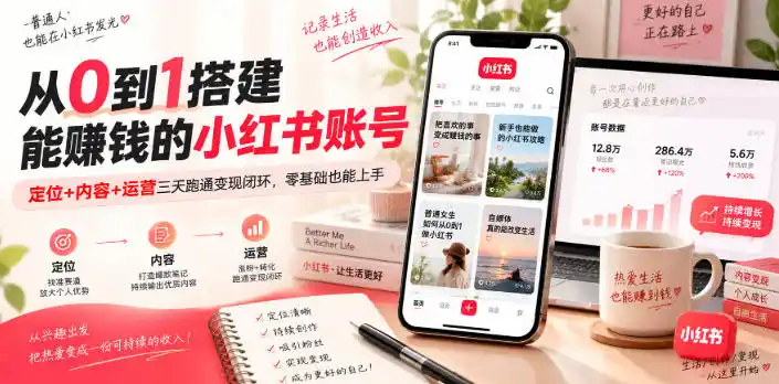 从0到1搭建能賺钱的小红书账号，定位 内容 运营三天跑通变现闭环-51云资源
