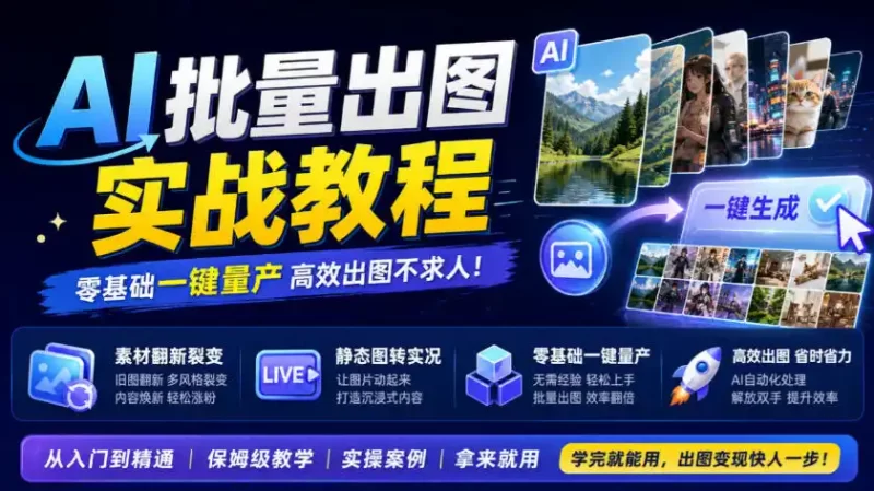 AI批量出图实战教程,素材翻新裂变,静态图转实况,零基础一键量产-51云资源