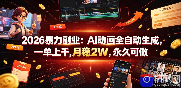 2026暴力副业:AI动画全自动生成,一单上千,月稳2W,永久可做【揭秘】-51云资源