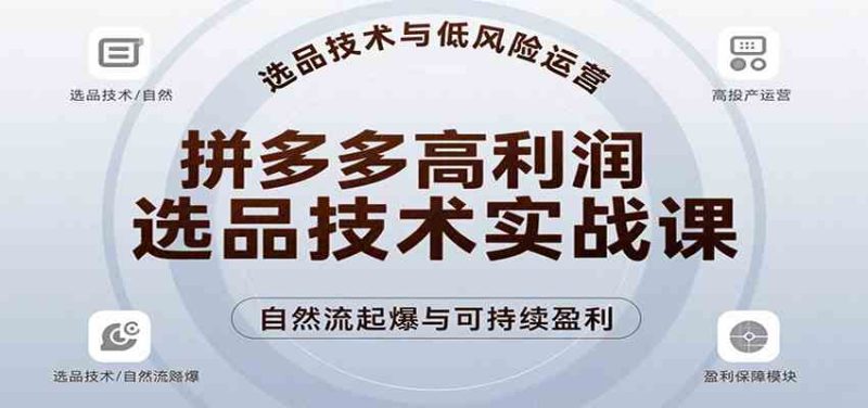 拼多多高利润选品技术实战课,手把手教学自然流高投产起爆,实现低风险可持续盈利-51云资源