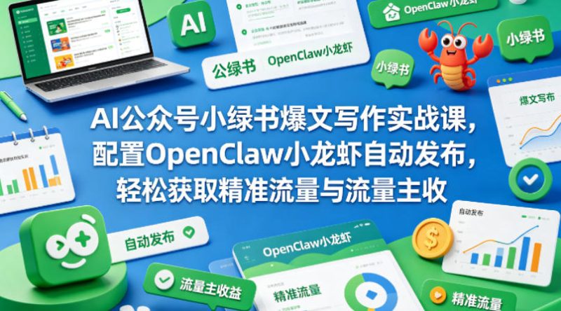 AI公众号小绿书爆文写作实战课,配置OpenClaw小龙虾自动发布,轻松获取精准流量与流量主收益-51云资源
