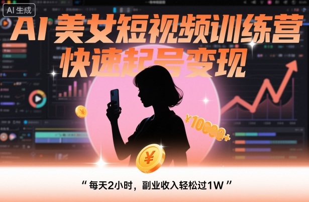 AI美女短视频训练营,快速起号变现,每天2小时,副业收入轻松过1W-51云资源