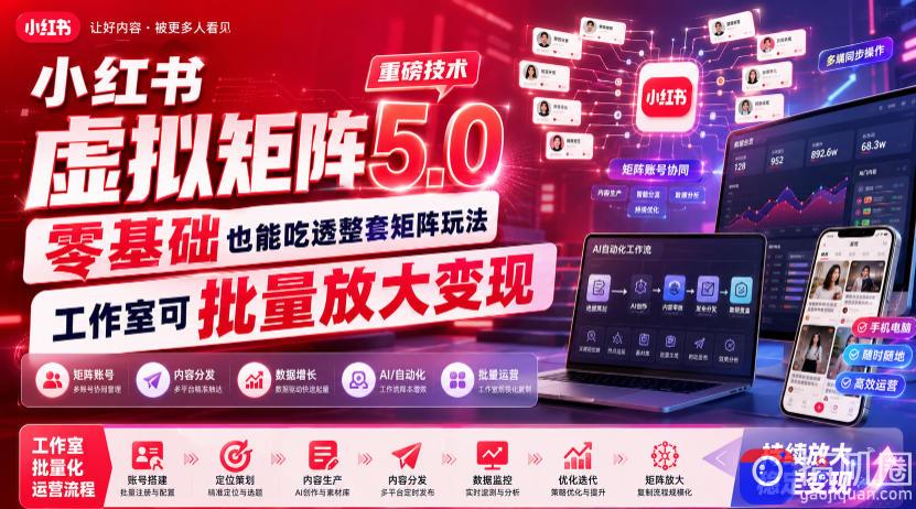 小红书虚拟矩阵5.0重磅技术,零基础也能吃透整套矩阵玩法,工作室可批量放大变现-51云资源