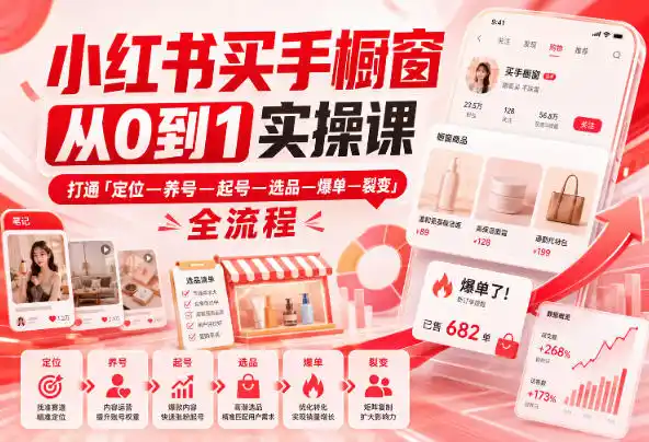 小红书买手橱窗从0到1实操课,打通「定位—养号—起号—选品—爆单—裂变」全流程-51云资源