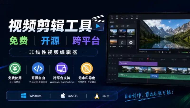 视频剪辑工具,免费、开源、跨平台,非线性视频编辑器,支持Windows、macOS、Linux,无水印、无订阅费用-51云资源