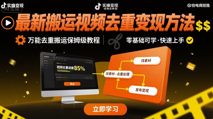 最新搬运视频去重变现方法，万能去重搬运保姆级教程-51云资源