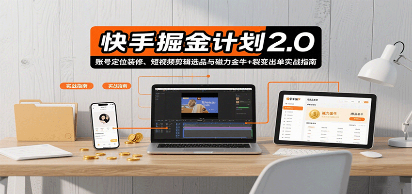 快手掘金计划2.0,账号定位装修、短视频剪辑选品与磁力金牛 裂变出单实战指南-51云资源