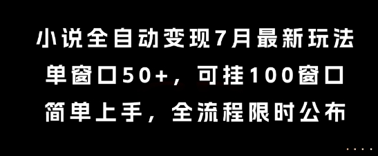 小说全自动变现7月玩法，单窗口50 ，可挂100窗口，简单上手，全流程限时公布【揭秘】-51云资源