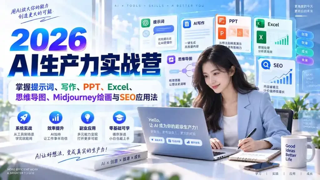 2026AI生产力实战营：掌握提示词、写作、PPT、Excel、思维导图、Midjourney绘画与SEO应用法-51云资源