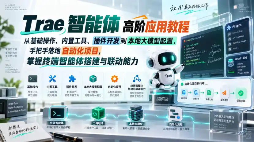 Trae智能体高阶应用教程,从基础操作、内置工具、插件开发到本地大模型配置,手把手落地自动化项目-51云资源