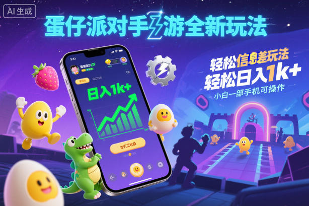 蛋仔派对手游全新玩法,轻松日入1k ,风口信息差玩法,当天见收益,小白一部手机可操作