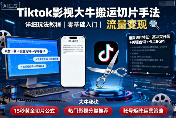 Tiktok影视大牛搬运切片手法，详细玩法教程-51云资源