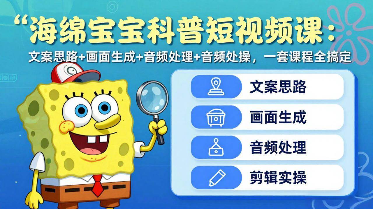 (17756期)海绵宝宝科普短视频课:文案思路 画面生成 音频处理 剪辑实操,一套课程全搞定