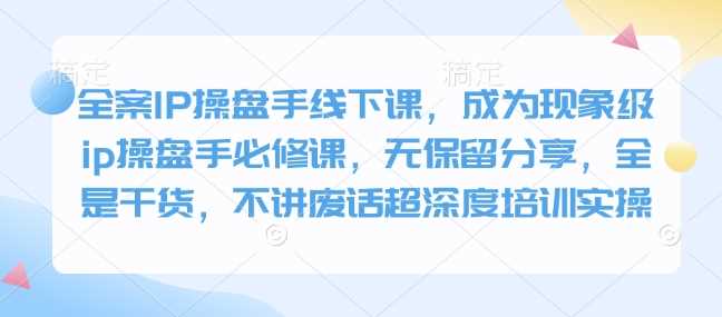 全案IP操盘手线下课，成为现象级ip操盘手必修课，无保留分享，全是干货，不讲废话超深度培训实操-51云资源
