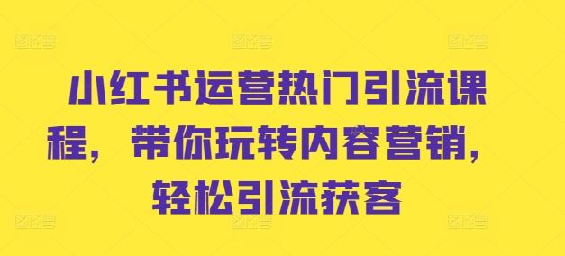 小红书运营热门引流课程，带你玩转内容营销，轻松引流获客-51云资源