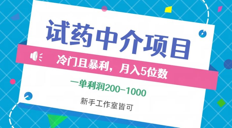 (12652期)冷门且暴利的试药中介项目,一单利润200~1000,月入五位数,小白工作室…-51云资源