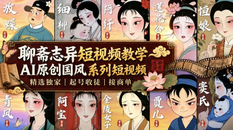 聊斋志异短视频教学，AI原创国风系列短视频，精选独家丨起号收徒丨接商单(更新0818)-51云资源