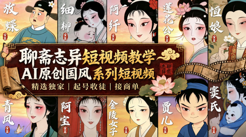 聊斋志异短视频教学，AI原创国风系列短视频，精选独家丨起号收徒丨接商单(更新0818)-51云资源