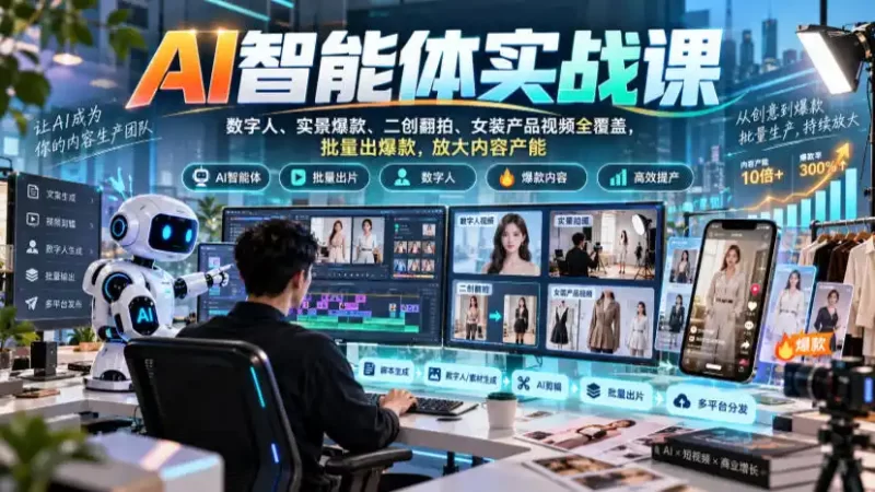 AI智能体实战课,数字人、实景爆款、二创翻拍、女装产品视频全覆盖,批量出爆款,放大内容产能-51云资源
