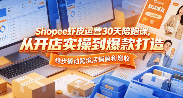 Shopee虾皮运营30天陪跑课,从开店实操到爆款打造,稳步撬动跨境店铺盈利增收
