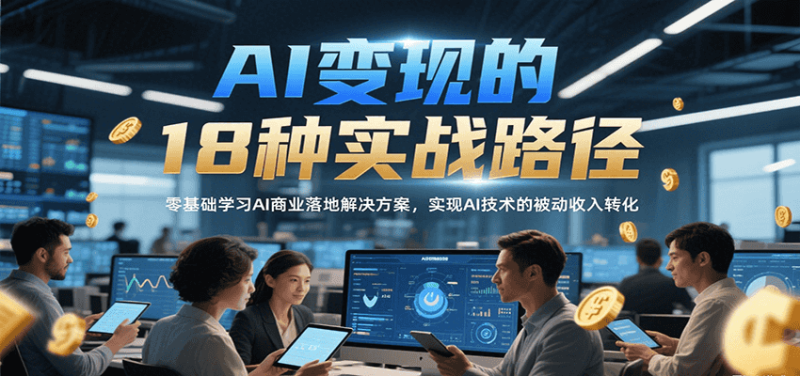 AI变现的18种实战路径，零基础学习AI商业落地解决方案，实现AI技术的被动收入转化-51云资源