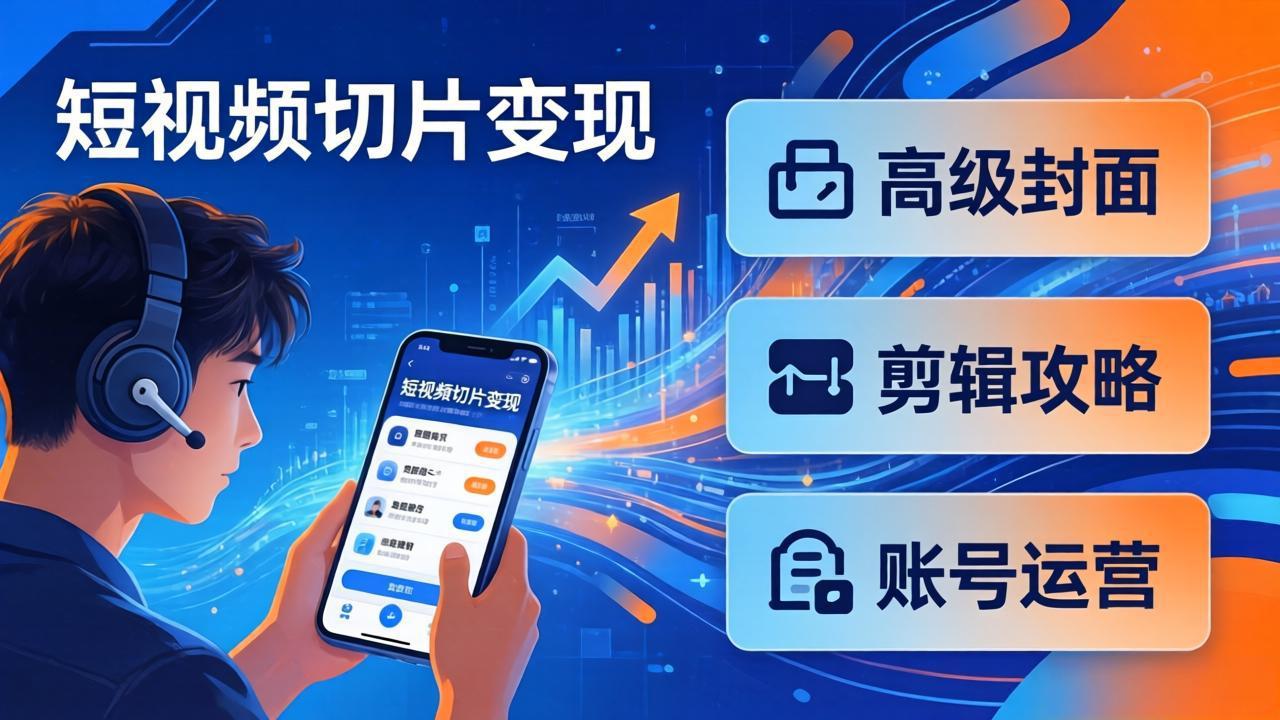 短视频切片变现速成班2.0：高级封面 剪辑攻略 账号运营，0基础小白快速入局副业
