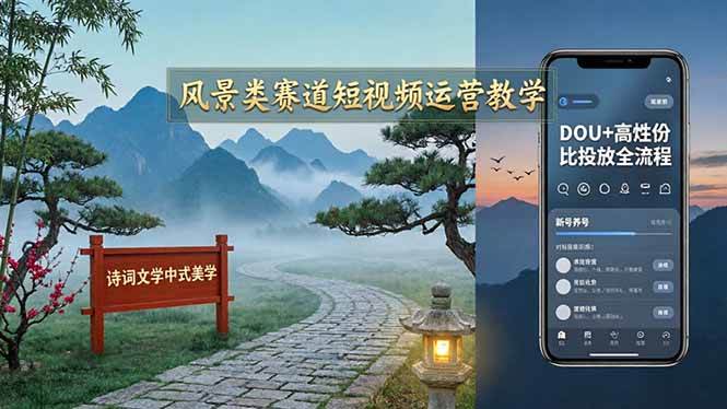(17992期)风景类赛道短视频运营教学:诗词文学中式美学,新号养号对标账号定位,DOU 高性价比投放全流程-51云资源