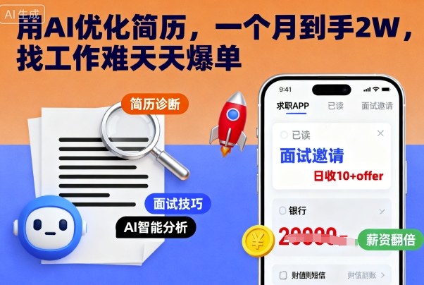用AI优化简历，一个月到手2W，找工作难天天爆单-51云资源
