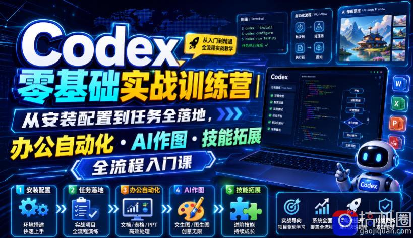 Codex零基础实战训练营｜从安装配置到任务全落地，办公自动化・AI作图・技能拓展全流程入门课-51云资源