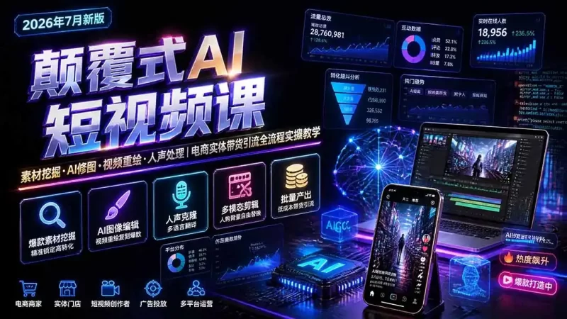 颠覆式AI短视频课-更新|素材挖掘,AI修图,视频重绘,人声处理|电商实体带货引流全流程实操教学-51云资源