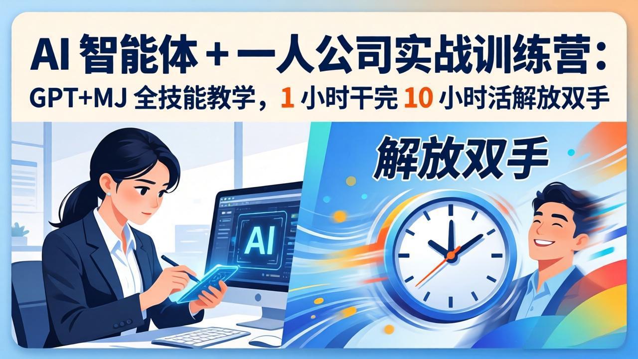 AI 智能体 一人公司实战训练营:GPT MJ 全技能教学,1 小时干完 10 小时活解放双手