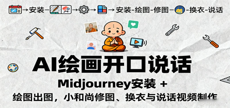 AI绘画开口说话,Midjourney安装 绘图出图,小和尚修图、换衣与说话视频制作-51云资源