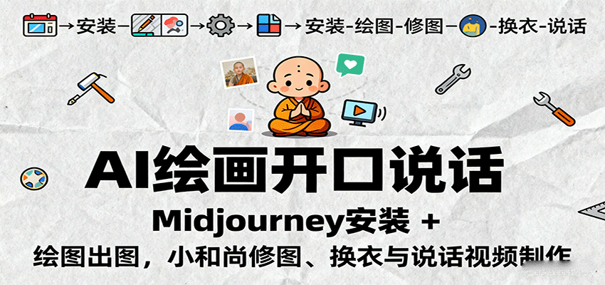 AI绘画开口说话,Midjourney安装 绘图出图,小和尚修图、换衣与说话视频制作