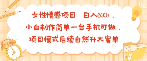 女性情感项目 小白制作简单一台手机可做 项目模式后续自然升大客单 日入6张-51云资源