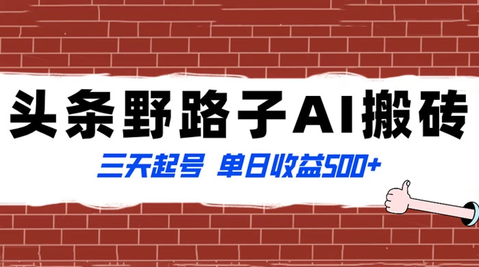 头条野路子 AI 搬砖玩法,纪实类超级蓝海项目,三天起号单日收益 500-51云资源