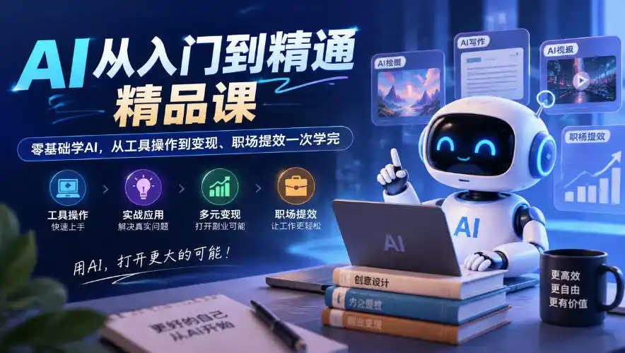 AI从入门到精通精品课，零基础学AI，从工具操作到变现、职场提效一次学完-51云资源